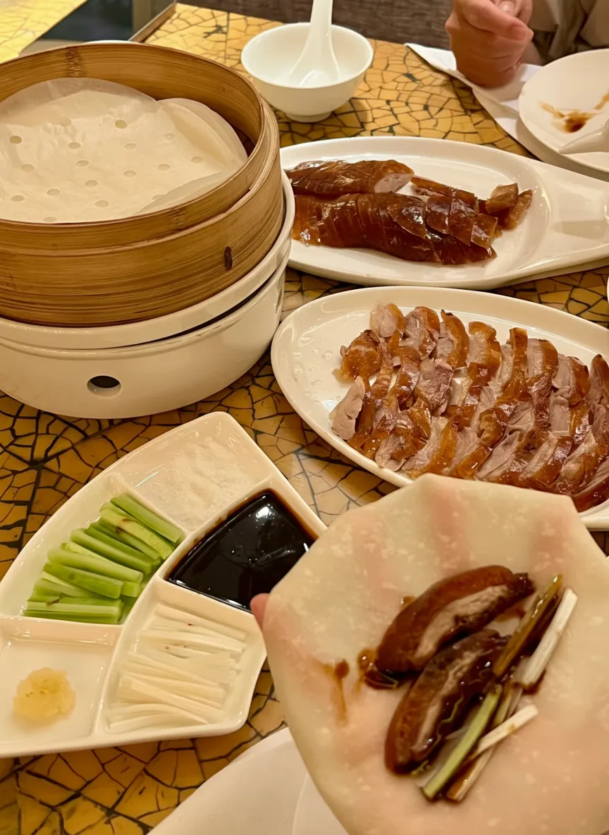 Peking duck crisp skin and dipping sauce